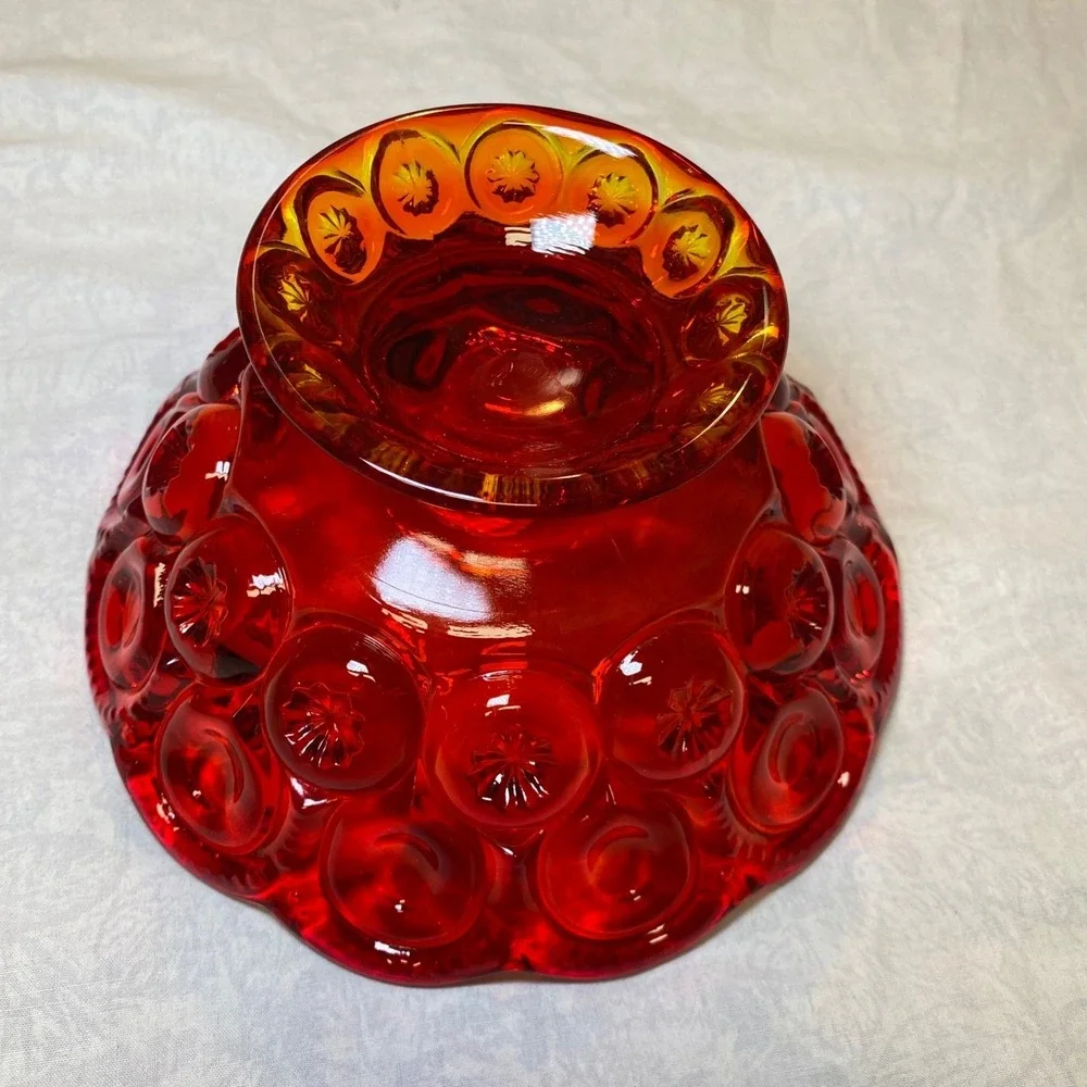 Vintage L.E. Smith Moon & Stars Amberina Footed Compote Bowl 7.5